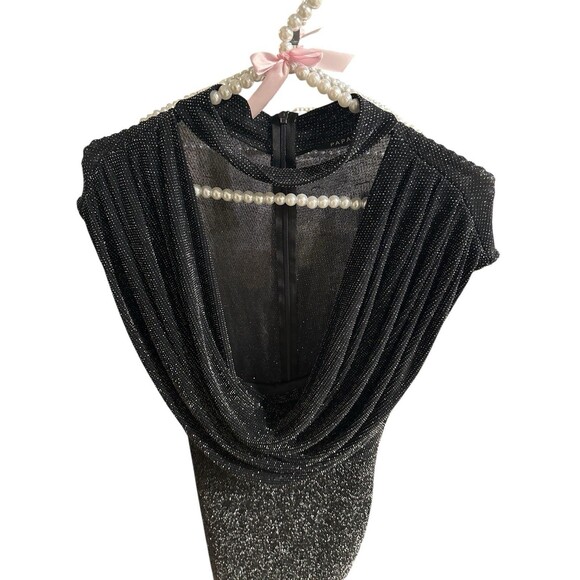 Papaya Black Metallic Shimmer Cowl Neck Bodycon Dress Size M Made in USA - Picture 3 of 8